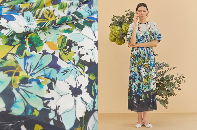 LOULOU WILLOUGHBY フラワータックギャザーワンピース ELLE SHOP】【LOULOU WILLOUGHBY】華やぎとリラックスムードに満ち