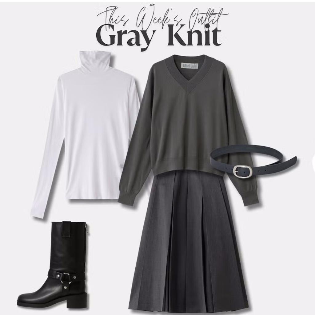 「グレーニット」の濃淡コーデで、知的かつ上品な印象に【今週のコーデ】