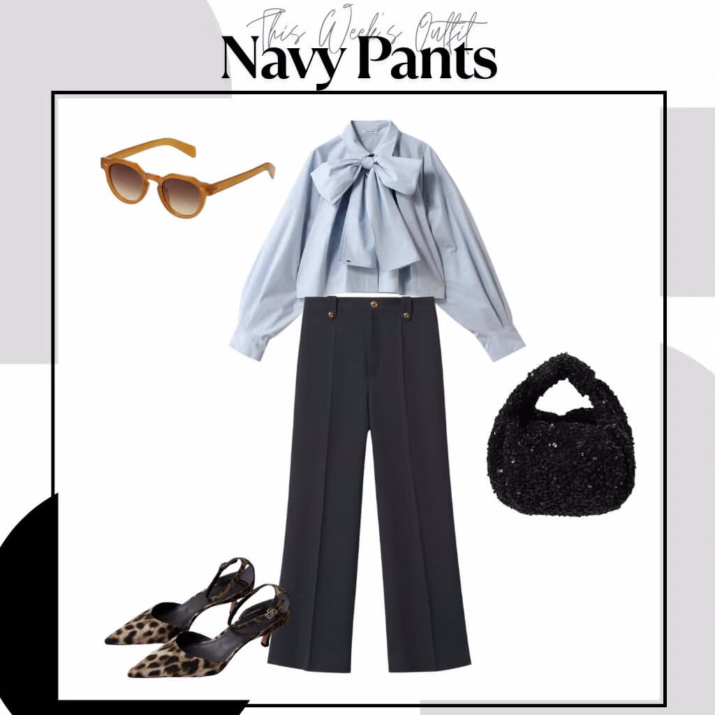 「ネイビーパンツ」でノーブルに。気品漂う大人の甘めスタイル【今週のコーデ】