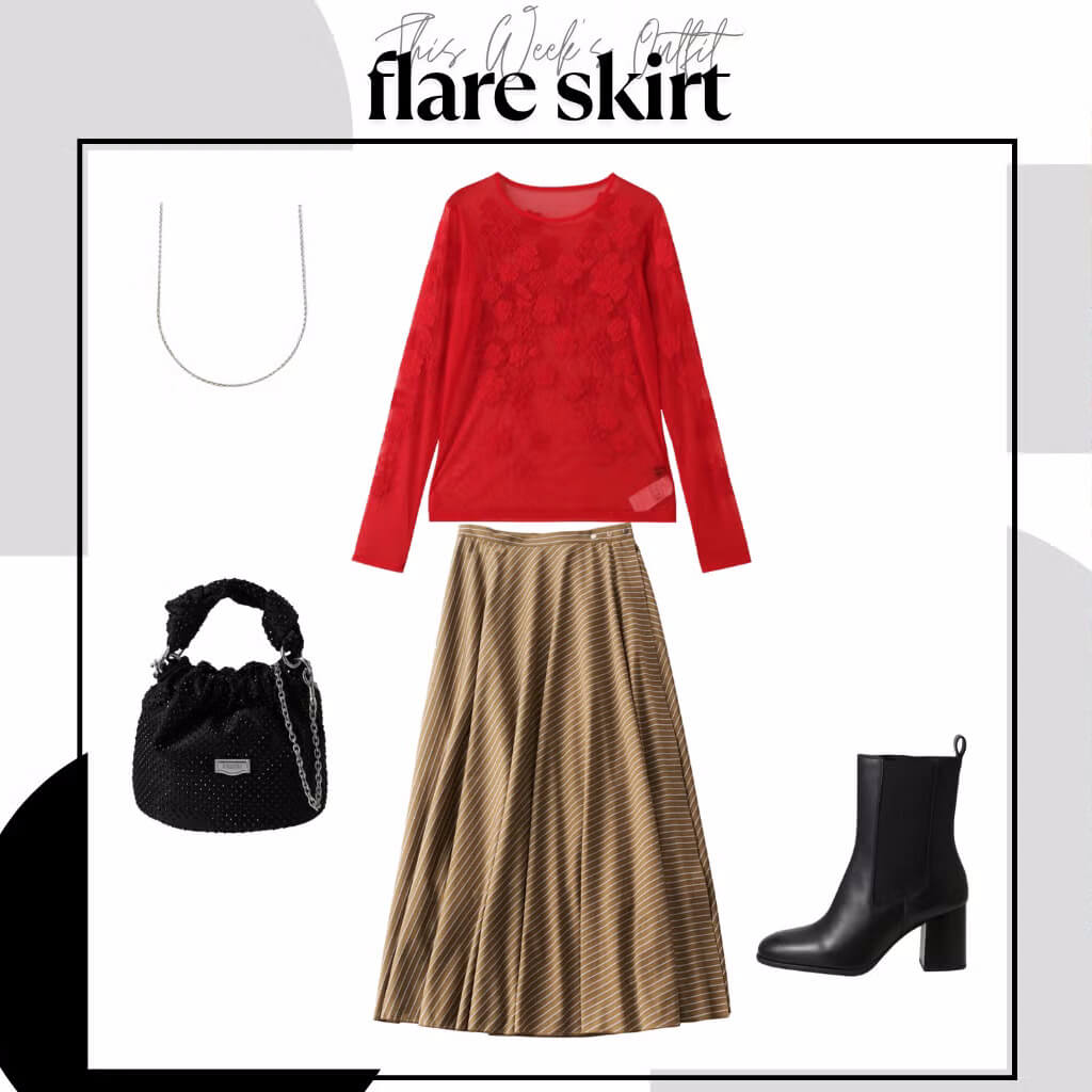 「フレアスカート」をふわりとまとって。今っぽいレトロな着こなし術【今週のコーデ】