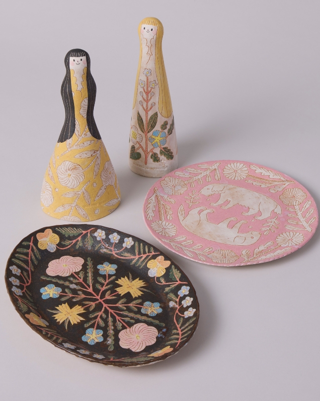 【抽選販売】鹿児島睦の美しい絵皿と可憐なフィギュリン