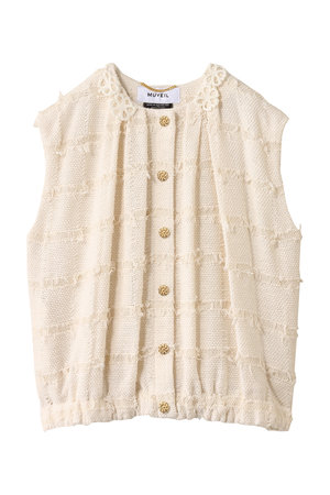 MUVEIL ミュベール　ピンタックリネンジャケット　フリル付きジャケット　40 MUVEIL ミュベール ピンタックリネンジャケット フリル付き