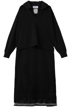 MUVEIL(ミュベール)｜スキッパーポロセットアップニット/ブラック の