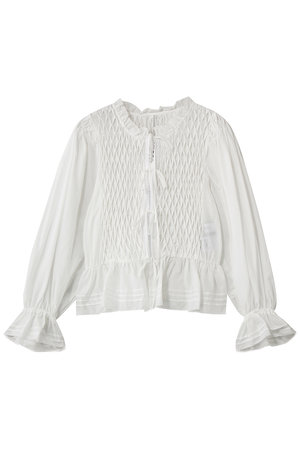 MUVEIL(ミュベール)｜スモッキングブラウス/ホワイト の通販｜ELLESHOP