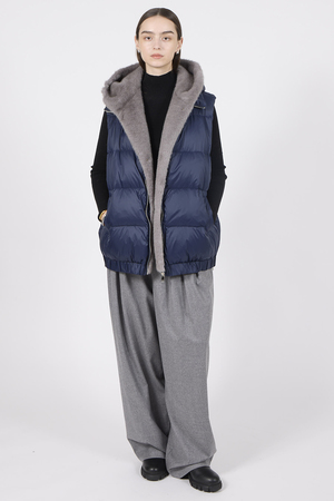 LIGNAGGIO(リナージオ)｜ミンク風フェイクダウンジレ/グレー×ネイビー