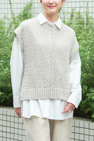 PRISTINE(プリスティン)｜コットンリネンヤク透かし編みベスト/グレー