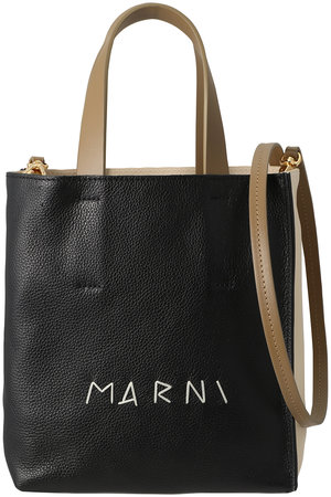 MARNI(マルニ)｜MUSEO SOFT MINI ハンドステッチロゴ2wayトートバッグ/ブラック×シェル×アゲートグレー  の通販｜ELLESHOP・(エル・ショップ)