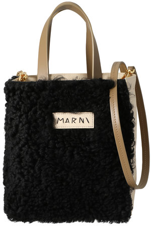 MARNI(マルニ)｜MUSEO SOFT MINI シアリング2wayトートバッグ/ブラック×シェル×アゲートグレー  の通販｜ELLESHOP・(エル・ショップ)