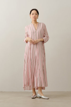 ne Quittez pas(ヌキテパ)｜Cotton Voile Stripe パネルドレス/ピンク