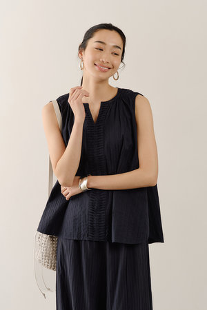 ne Quittez pas(ヌキテパ)｜Poplin Wave Tuck トップス/ネイビー の