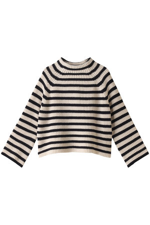 DEMYLEE(デミリー)｜FENNA STRIPE オーガニックコットン モックネック クロップドニットプルオーバー/ネイビー  の通販｜ELLESHOP・(エル・ショップ)