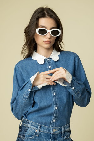 MOTHER(マザー)｜THE FRILLY FOXY BOXY SHIRT フリルカラーデニム