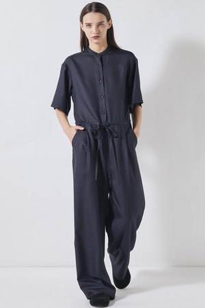 FLORENT / フローレント | Cotton band collar blouse シャツ | 1 | ブラック | レディース FLORENT(フローレント)｜パーフェクトジャージ シャツ/ブラック の通販