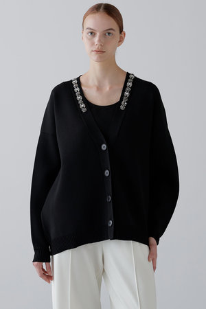 ADORE(アドーア)｜◇ビジューカーディガン/ブラック の通販｜ELLESHOP