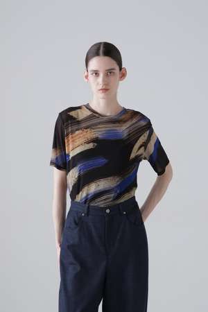 ADORE アドーア　鈍光沢ジャージー　メッシュレイヤード　半袖カットソー 38 ADORE(アドーア)｜【予約販売】メッシュインナー/ブルー の通販