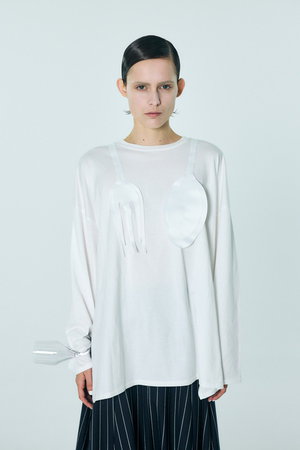 カットソー(長袖+七分) ENFOLD CUTLERY MOTIF LONG-SLEEVE T-SHIRT ENFOLD(エンフォルド)｜CUTLERY MOTIF LONG-SLEEVE T-SHIRT/ホワイト
