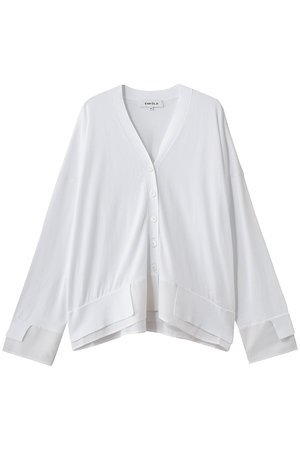 ENFOLD(エンフォルド)｜FABRIC DOCKING CARDIGAN/ホワイト の通販