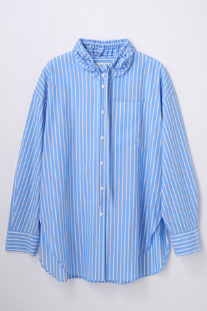 ENFOLD エンフォルド ストライプシャツ スタンドカラー ブルー 38 M ENFOLD(エンフォルド)｜Stripe フード SH/シャツ/ライトブルー の通販