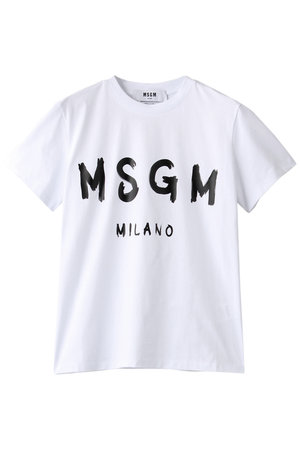 美品 エムエスジーエム MSGM Tシャツ カットソー 半袖 ショートスリーブ ロゴ柄 ラバープリント トップス メンズ L ホワイト約55cm肩幅