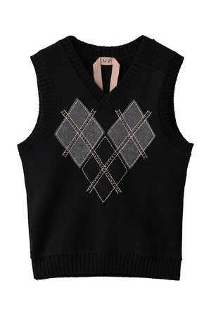 N°21(ヌメロ ヴェントゥーノ)｜アーガイル ニットベスト/ブラック の