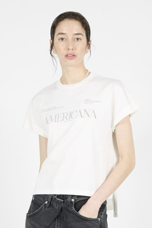 AMERICANA ロゴTシャツ ホワイト 半袖 Americana(アメリカーナ)｜【ELLE SHOP限定】コットンロゴTシャツ/オフ