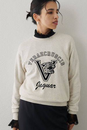 【美品】Whim Gazette フロッキーLOGOスウェット Whim Gazette(ウィム ガゼット)｜ロゴフロッキー裏毛/ライトベージュ