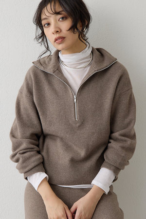 Whim Gazette(ウィム ガゼット)｜W/Ca ZIPニットプルオーバー/モカ の