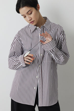 未使用級25ss Whim Gazette ウィムガゼット サテンシシュウシャツ Whim Gazette(ウィム ガゼット)｜ストライプシャツ/ブラウン の通販