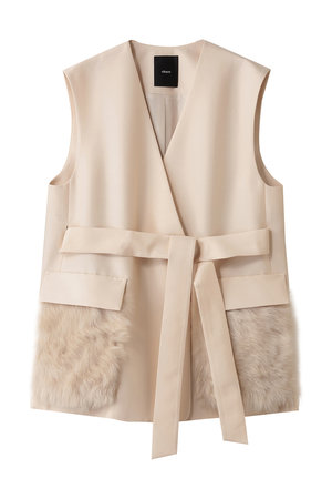 エブール　ebure ジレ　美品 ebure(エブール)｜シルクウールツイル ムートンポケットジレ