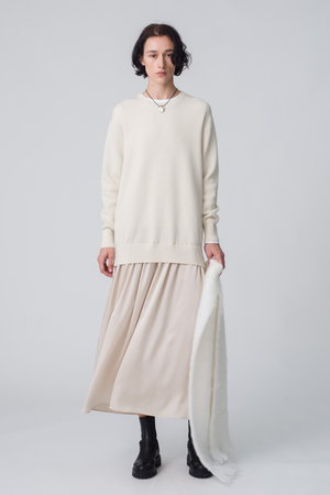 ebure(エブール)｜ブライト畦ニット 異素材ワンピース/ホワイト