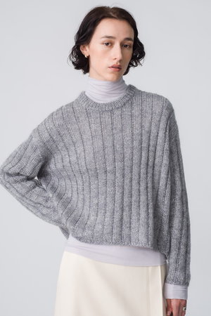 ebure(エブール)｜モヘアスパンコール クルーネックリブニットプル