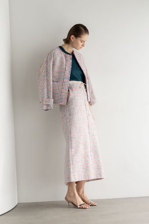 ebure(エブール)｜ブルーネオンツイード ノーカラージャケット/ライト