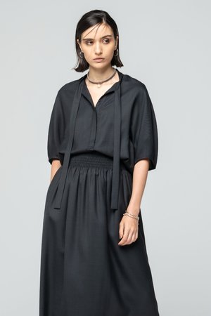 タグ付未使用 ebure エブール　ドライビエラ ハーフスリーブシャツ 38 ebure(エブール)｜ドライビエラ ショート丈ボウタイブラウス