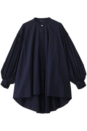 mizuiro ind(ミズイロインド)｜ピンタックパフスリーブシャツ/navy の