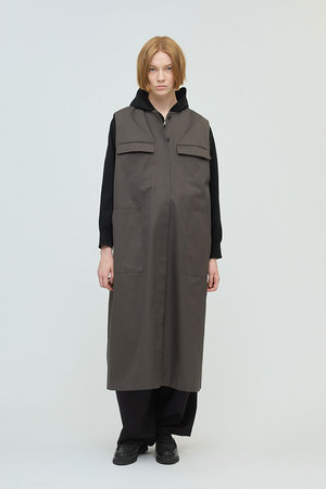 mizuiro ind(ミズイロインド)｜ポケット付きクルーネックロングジレ/c