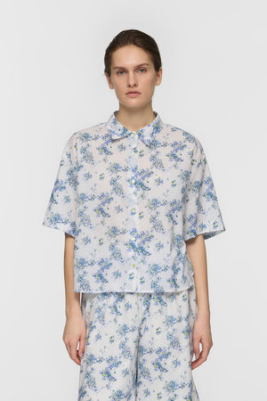 mizuiro ind(ミズイロインド)｜flower print half slv shirt シャツ