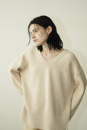 CLANE W FACE CUT NECK WIDE KNIT TOPSアイテムサイズ - www