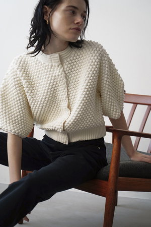 CLANE(クラネ)｜3D DOT HALF SLEEVE KNIT CARDIGAN ニット/ホワイト の