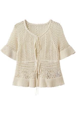 CLANE(クラネ)｜W FACE RIBBON CROCHET KNIT TOPS/IVORY の通販