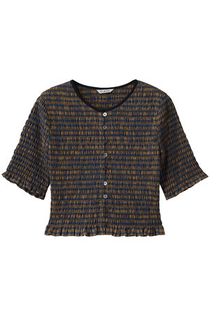 CLANE(クラネ)｜SHIRRING HALF SLEEVE BLOUSE/MIX の通販｜ELLESHOP