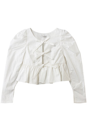 CLANE(クラネ)｜SHORT PEPLUM RIBBON TOPS シャツ/ブラウス/WHITE の