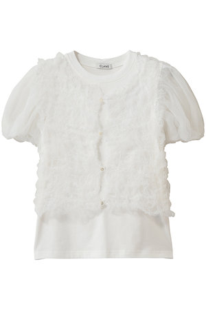 TULLE VEST LAYERED TOPS ホワイト サイズ1 CLANE(クラネ)｜TULLE VEST LAYERED TOPS/WHITE の通販｜ELLESHOP
