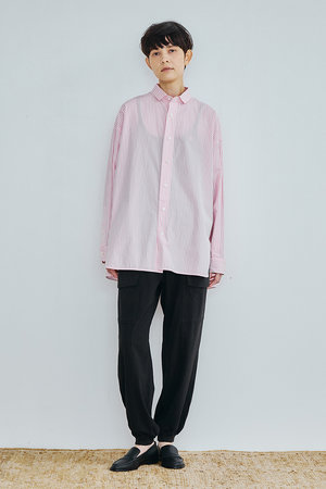 TICCA(ティッカ)｜【UNISEX】スクエアビッグシャツ/ピンクストライプ