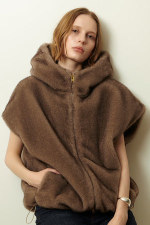 allureville(アルアバイル)｜フェイクミンクファーフーディーBO/ダーク