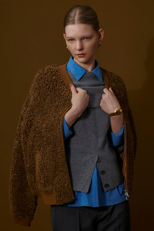 allureville(アルアバイル)｜ニットボアブルゾン/キャメル の