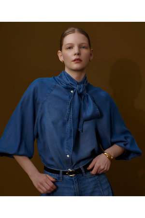 allureville(アルアバイル)｜【予約販売】デニムボウブラウス/ブルー