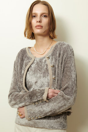 allureville(アルアバイル)｜ベロアニットジャケット/グレー の通販