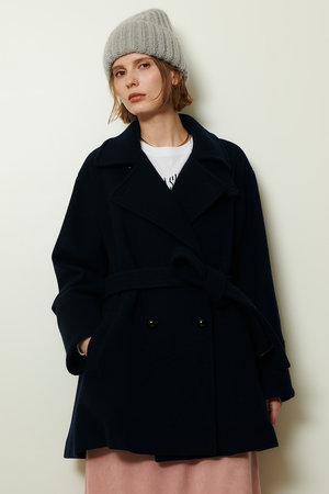 allureville(アルアバイル)｜パイルメルトンデザインPコート/ネイビー