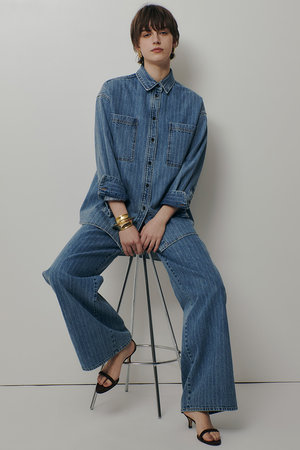 美品 アルアバイル 24年モデル 定価2万 デニムシャツ インディゴ ブルー M allureville(アルアバイル)｜デニムビッグポケットシャツ/インディゴ