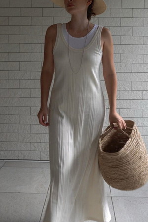 Etre Tokyo エトレトウキョウ ランダムリブロングタンクワンピース ホワイト の通販 Elleshop エル ショップ